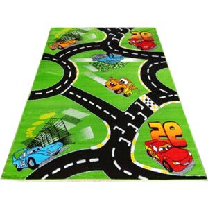 Kusový koberec dětský JE0370- Auta a silnice - zelená - 240x330 cm