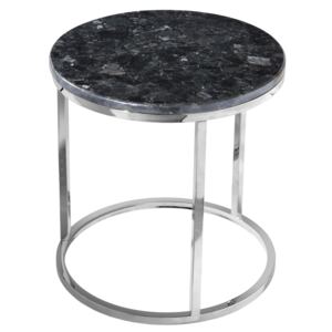 Černý kamenný konferenční stolek RGE Accent se stříbrnou podnoží Ø 50 cm
