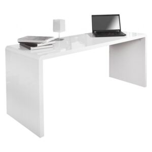 Moebel Living Bílý lesklý dřevěný pracovní stůl Bersh 120 cm