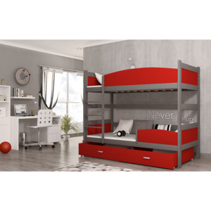 Dětská patrová postel SWING + matrace + rošt ZDARMA, 180x80, šedý/červený
