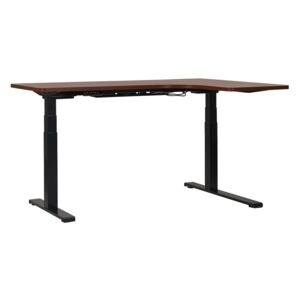 Rohový psací stůl elektricky nastavitelný pravostranný 160 x 110 cm tmavé dřevo s černou DESTIN II