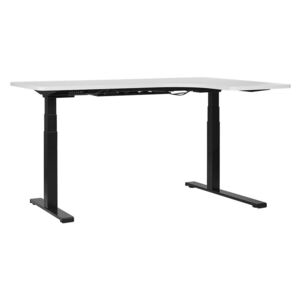 Rohový psací stůl elektricky nastavitelný pravostranný 160 x 110 cm bílý a černý DESTIN II