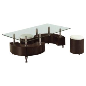 Tempo Kondela Konferenční stolek, 2 taburetky, ekokůže bílá/ořech, OTELO
