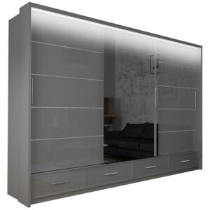 Šatní skříň 250 cm - šedá - AKCE + LED osvětlení