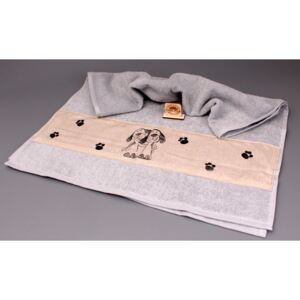 Designový ručník šedý - béžový pruh, psi