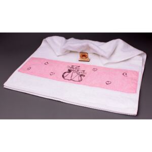 Designový ručník bílý - růžový pruh, kočky