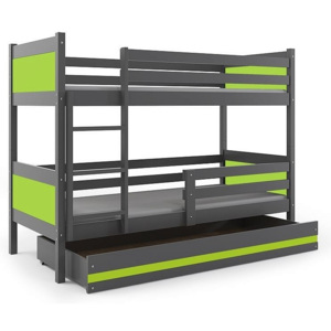 Patrová postel BALI + ÚP + matrace + rošt ZDARMA, 190 x 80, grafit, zelený