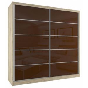 Šatní skříň s hnědými posuvnými skleněnými dveřmi šířka 200 cm dub sonoma korpus - Bez dojezdu