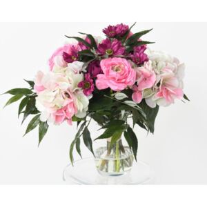 Umělá květina Puget růžovo fialový DELUXE ve skleněné váze, 40cm