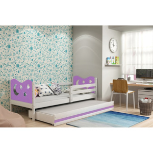 Dětská postel KAMIL 2 + matrace + rošt ZDARMA, 80x190, bílý, fialová