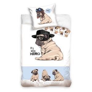 Dětské bavlněné povlečení CARBOTEX Pug Hero, 160 x 200 cm