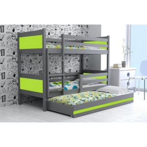 Patrová postel BALI 3 + matrace + rošt ZDARMA, 190 x 80, grafit, zelený