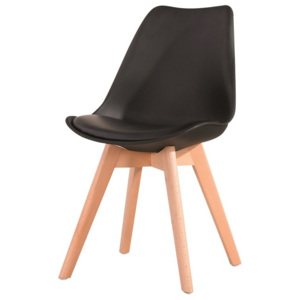 Plastová černá jídelní židle s dřevěnou podstavou a měkkým sedákem TK191
