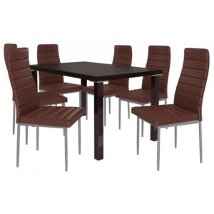 Moderní jídelní stůl se židlemi 6 + 1 Sisa max 13 Kaštan wenge - Hnědá