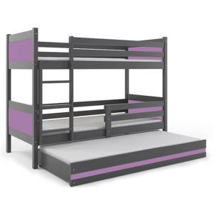 Patrová postel BALI 3 + matrace + rošt ZDARMA, 190 x 80, grafit, fialový