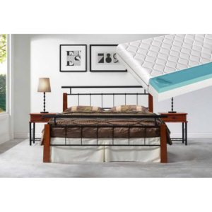 Manželská postel 180x200 cm v dekoru antická třešeň v kombinaci s černým kovem s matrací KN438