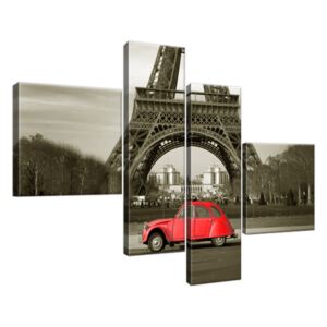 Obraz na plátně Červené auto před Eiffelovou věží v Paříži 100x70cm 3533A_4B