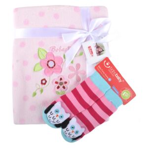 Dětská deka s aplikací LUCKA s dárkem růžová - kytička - B 76x102 cm Bobobaby