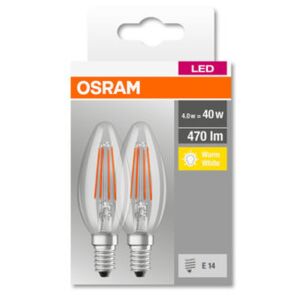 OSRAM LED Filament LED ClasB 230V 4W 827 E14 / 470lm / 2700K / 10000h / noDIM / A++ / Sklo čiré / Krabička 2ks (4052899972032) - Osram LED žárovka CL B FIL E14 4W 40W teplá bílá 2700K , svíčka