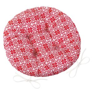 BELLATEX Sedák Adéla prošívaný kulatý kaleidoskop - červená, bílá průměr 40 cm