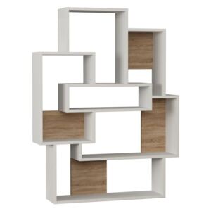 Bílá knihovna s detaily v dekoru dubového dřeva Barce White Oak