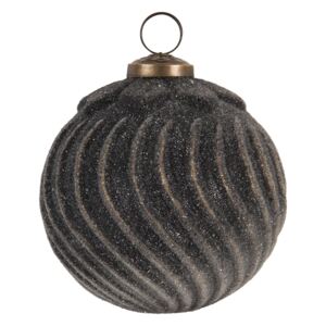 Černá žebrovaná vánoční koule s patinou - 10 cm