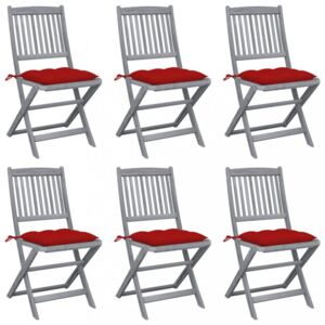 Skládací zahradní židle s poduškami 6 ks akácie Dekorhome Červená