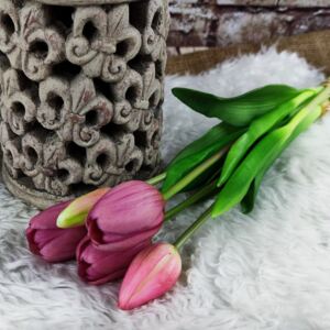 Umělé tulipány gumové (latexové) fialové, 39 cm- svazek 5 ks