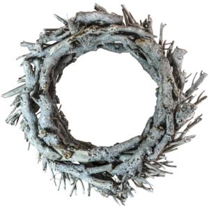 Věnec z přírodních klacíků - bílošedá patina, 45 cm