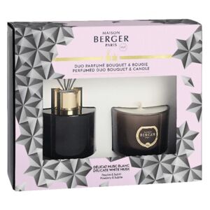 Maison Berger Paris dárková sada Duo Mini: aroma difuzér Black Crystal s náplní + svíčka, Jemné bílé pižmo