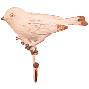 Sass & Belle Kovový věšák Ptáček rustikální - bílý patina rzi