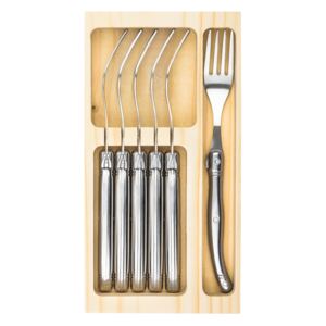 Vidličky v dřevěném boxu - Premium Stříbrná