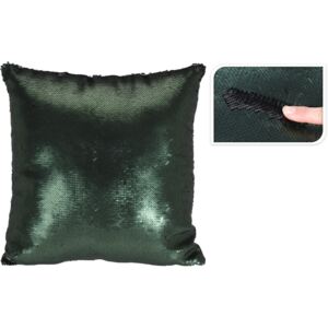 DekorStyle Černo-zelený flitrový polštář 45 x 45 cm