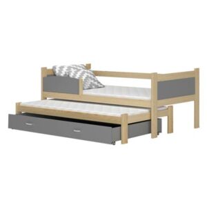 Dětská dřevěná postel s přistýlkou výsuvná TWIST P2 180x80 cm Barva konstrukce: Olše, Barva ostatních dílů: Šedá