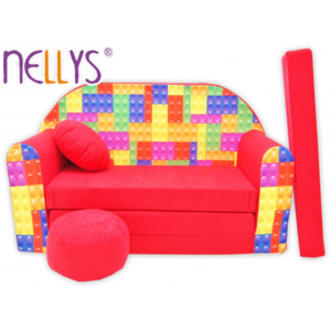 Rozkládací dětská pohovka Nellys ® 66R - Kostičky v červené