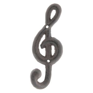 Nástěnný hnědý litinový háček - houslový klíč - 6*5*17 cm