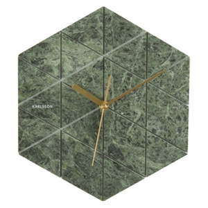Mramorové nástěnné hodiny - Karlsson Marble Hexagon Green, 28,5 x 25 cm