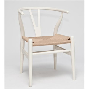 Dřevěná jídelní židle v bílé barvě s pleteným sedákem DO141