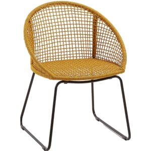 Hořčicově žlutá pletená jídelní zahradní židle LaForma Sandrine