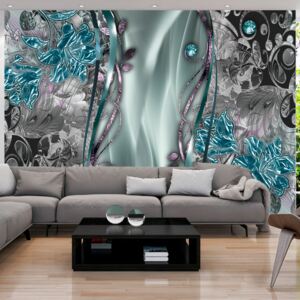 Samolepící fototapeta - Květinová opona (tyrkysová) - Floral Curtain + zdarma lepidlo - 196x140