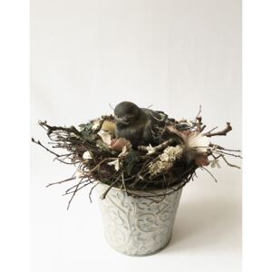 Jarní květináč s hnízdem a ptáčkem /J 0013