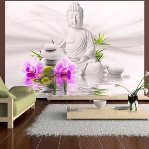 Samolepící fototapeta - Buddha a růžové orchideje - Buddha and pink orchids + zdarma lepidlo - 196x140