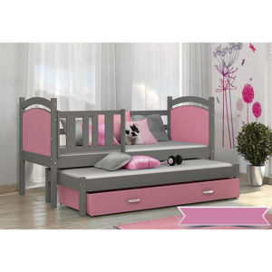 Dětská postel DOBBY P2 color + matrace + rošt ZDARMA, 184x80, šedá/růžová
