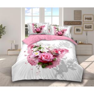 Bavlissimo 7-dílné povlečení romantická kytice bílá růžová 140x200 na dvě postele
