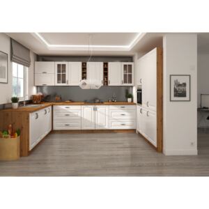 Bílá kuchyňská linka do U 250 x 240 x 180 cm PROVENCE bílá/dub artisan