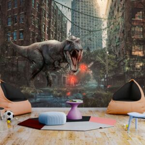 Samolepící fototapeta - Dinosaurus ve městě - Dinosaur in the City + zdarma lepidlo - 196x140