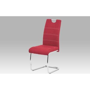 Jídelní židle HC-482 RED2 látka červená, bílé prošití, kov chrom