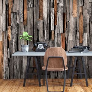 Samolepící fototapeta - Dřevěná opona (šedá a hnědá) - Wooden Curtain + zdarma lepidlo - 196x140