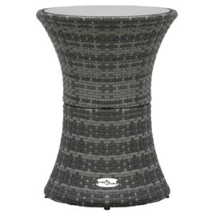 Zahradní odkládací stolek tvar bubnu šedý polyratan