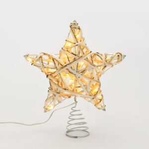 ACA DECOR LED vánoční hvězda, teplá bílá, 3xAA, IP20, bílá + zlatá barva, ratan